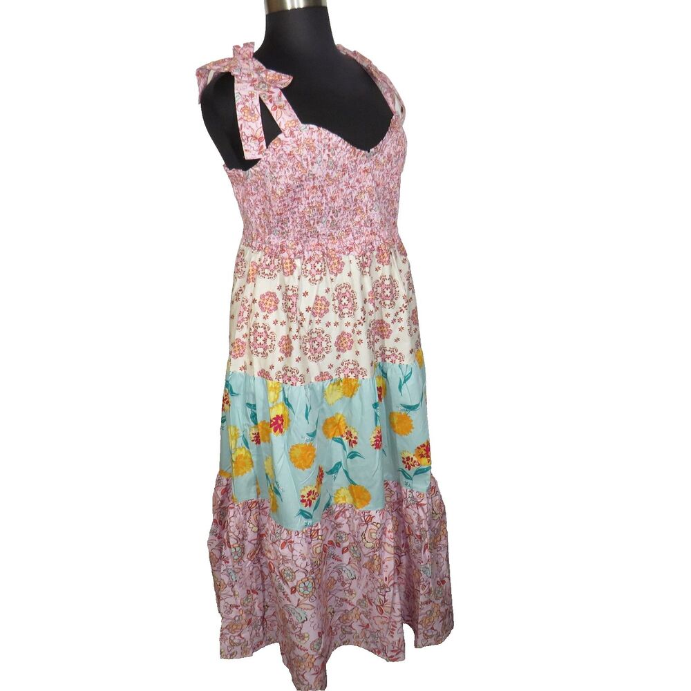 Nanette Lepore Play Floral Smocked Tiered Cotton Boho Cottage Maxi Dress XXL - Picture 5 of 9